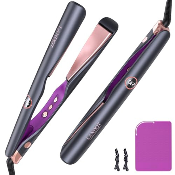 LANDOT 2-in-1 Hair Straightener and Curler - Curling Iron, HS168 - BLACK/PINK