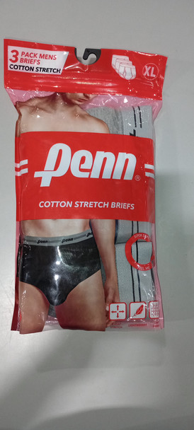 PENN MENS PERFORMANCE BRIEFS, 3 PACK, SIZE XL - BLACK/NAVY/GRAY HEATHER New