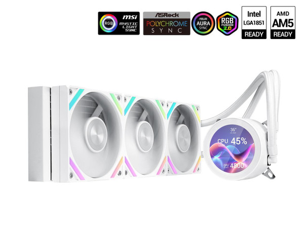 SAMA Q70 White CPU Liquid Cooler, 360MM Liquid Water AIO CPU Cooler with 2.8"