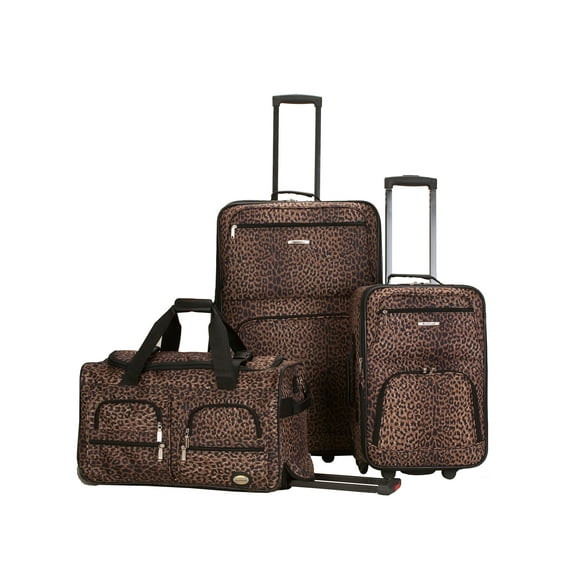 ROCKLAND LUGGAGE SPECTRA 3 PIECE SOFTSIDE ROLLING LUGGAGE SET - LEOPARD