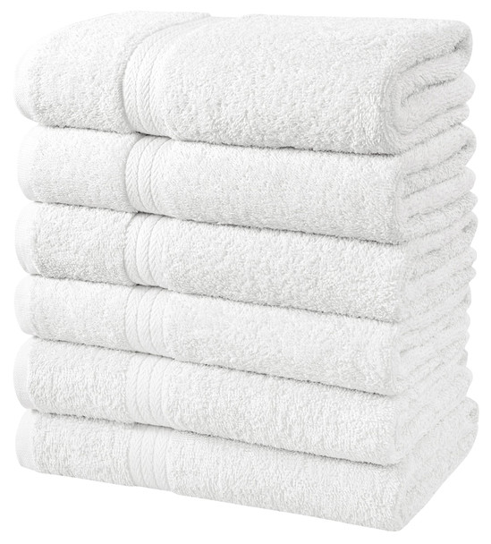SIMPLY LOFTY 100% COTTON BATH TOWELS SET OF 6 ULTRA SOFT RING SPUN - WHITE New