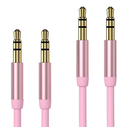 TALKWORKS AUX CABLE 3.5MM AUDIO CORD FOR CAR - 6FT LONG, 2 PACK - ROSE GOLD