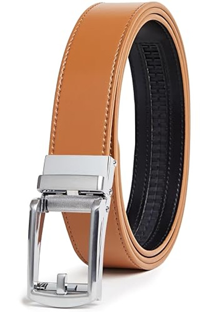 CARLO FELLINI GENUINE LEATHER RATCHET BELT - TAN BELT / SILVER BUCKLE 52 INCH New
