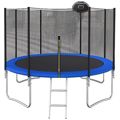 LIVAVEGE TRAMPOLINES 10FT TRAMPOLINE WITH SAFETY ENCLOSURE NET, LADDER - BLUE