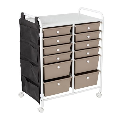 HONEY-CAN-DO 12-DRAWER METAL ROLLING STORAGE CART WITH SIDE POCKETS CRT-09104