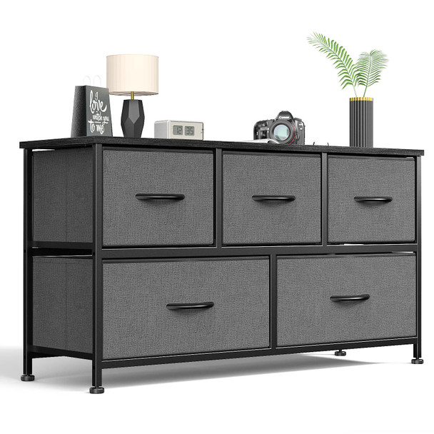 SWEETCRISPY DRESSER 5 DRAWERS CLOTHES CABINET WOOD TOP SURFACE - GRAY