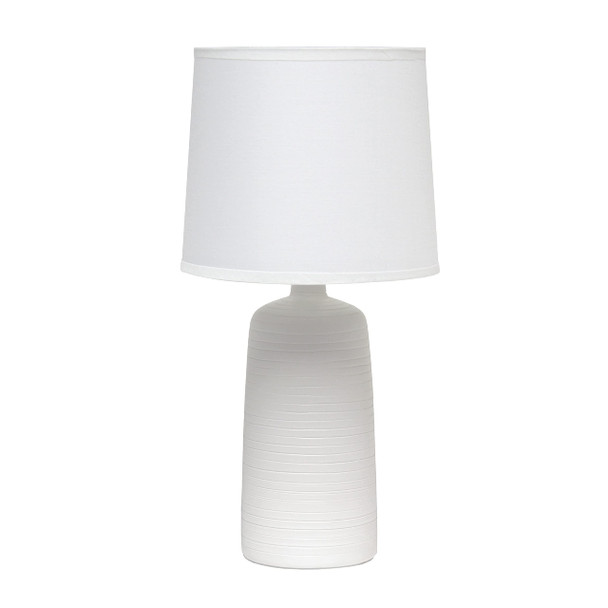SIMPLE DESIGNS TEXTURED LINEAR POTTERY CERAMIC TABLE LAMP - OFF WHITE