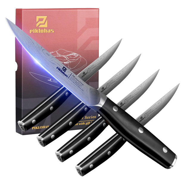 PIKLOHAS STEAK KNIVES SET OF 4, 4.5" NON SERRATED DINNER KNIFE - BLACK
