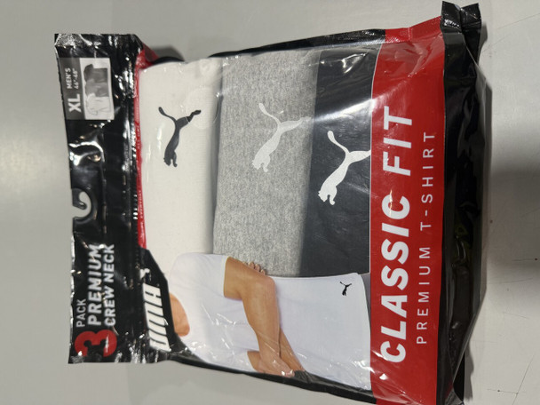 PUMA 3 PACK PUMA PREMIUM SOFT CREW NECK T SHIRTS SIZE: MEN XL - BLACK WHITE GRAY New