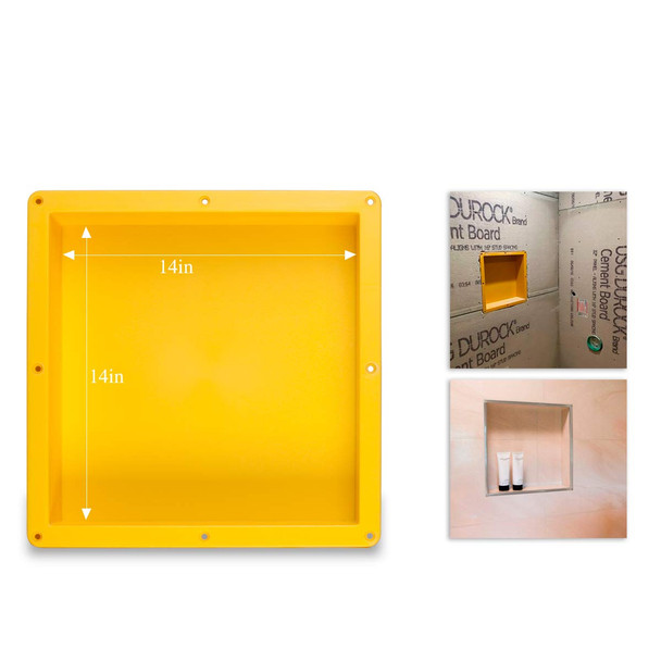 UNI-GREEN TILE SHOWER NICHE RECESSED SQUARE DIMENSION 14" × 14" × 4D - YELLOW New