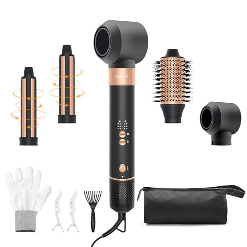 USBELFF HAIR STYLER HAIR DRYER BRUSH 110,000 RPM HB-801 - BLACK/GOLD