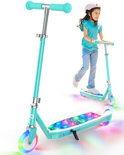 GYROOR KS2 KIDS ELECTRIC SCOOTER WITH LED LIGHTS – SAFE 5 MPH SPEED - CYAN