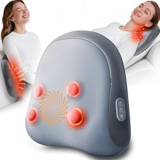 JZBRAIN SHIATSU BACK AND NECK MASSAGER WITH HEAT DEEP KNEADING MASSAGE - GRAY