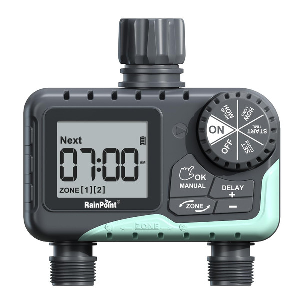 RAINPOINT Water Timer for Garden Hose - 2 Zone, Automatic Irrigation, 6-Outlet