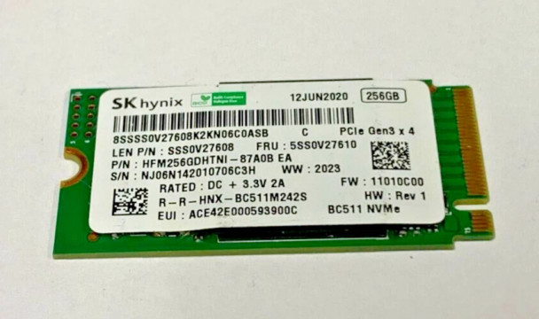 SK HYNIX SSD 256GB 2242 M.2 NVME PCI-E 3.0 5SS0V27610 - GREEN