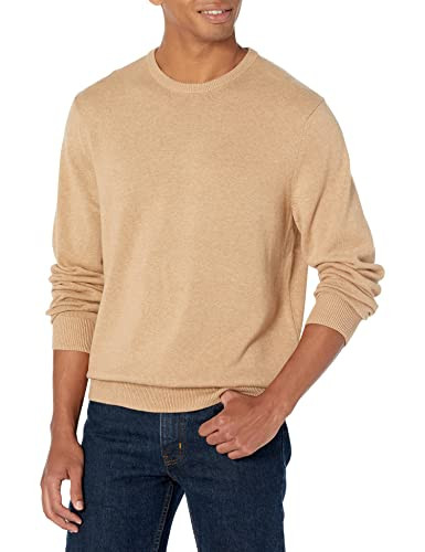 AMAZON ESSENTIALS MENS LONG-SLEEVE CREWNECK SWEATER, MEN XS, CAMEL HEATHER