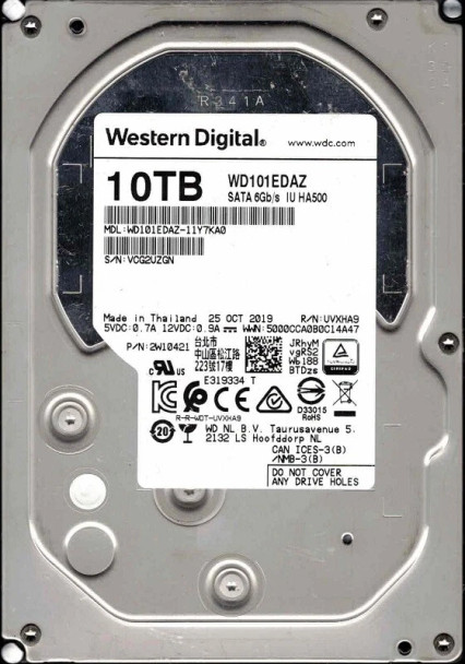 WESTERN DIGITAL 10TB SATA 6GB/S INTERNAL HARD DRIVE HDD - SILVER/BLACK