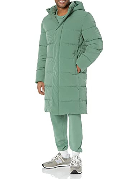 AMAZON ESSENTIALS MENS HOODED LONG PUFFER COAT - SIZE: MEN S - GREEN New