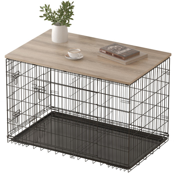PISKYET DOG CRATE TOPPER WOOD COUNTERTOP FOR 30 INCH CRATE - GREY