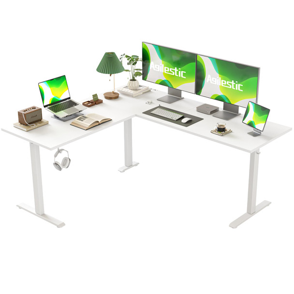 AGILESTIC L SHAPED DESK ADJUSTABLE HEIGHT ELECTRIC CORNER STANDING DESK - WHITE