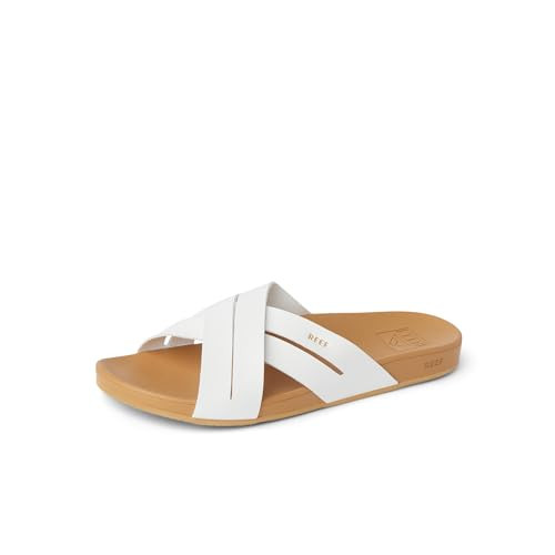 CI6515 REEF CUSHION SPRING BLOOM WOMENS FASHION SLIDE SANDAL WHITE TAN SIZE 8