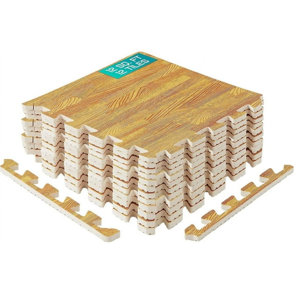 YES4ALL 24PCS INTERLOCKING EXERCISE MAT COVER 24 SQFT 7/16" - OAK WOOD LIGHT New