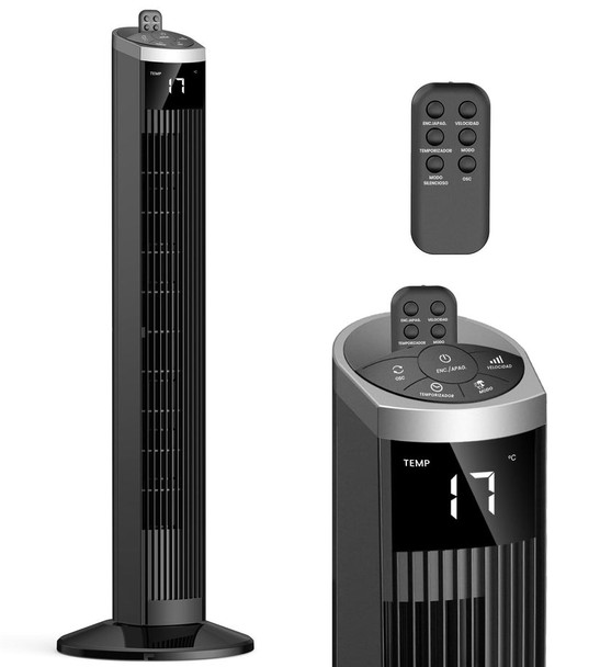 ZACHVO TOWER FAN 28DB QUIET FOR SLEEP, REMOTE, 80° OSCILLATION 15H TIMER - BLACK