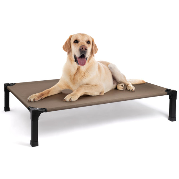 HEEYOO ELEVATED DOG BED COOLING RAISED PET COT CHEW PROOF WASHABLE MESH - BROWN