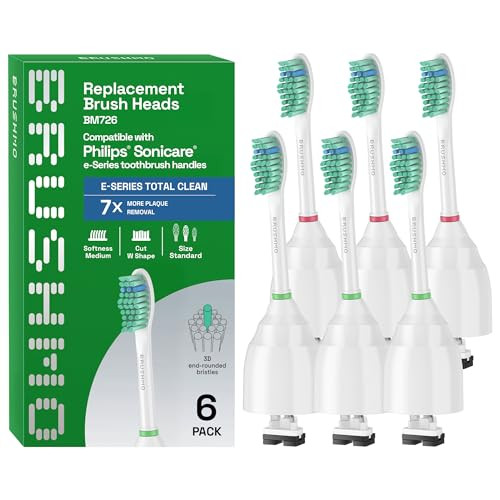 Brushmo e-Series Total Clean Replacement Toothbrush Heads, 6 Standard Heads