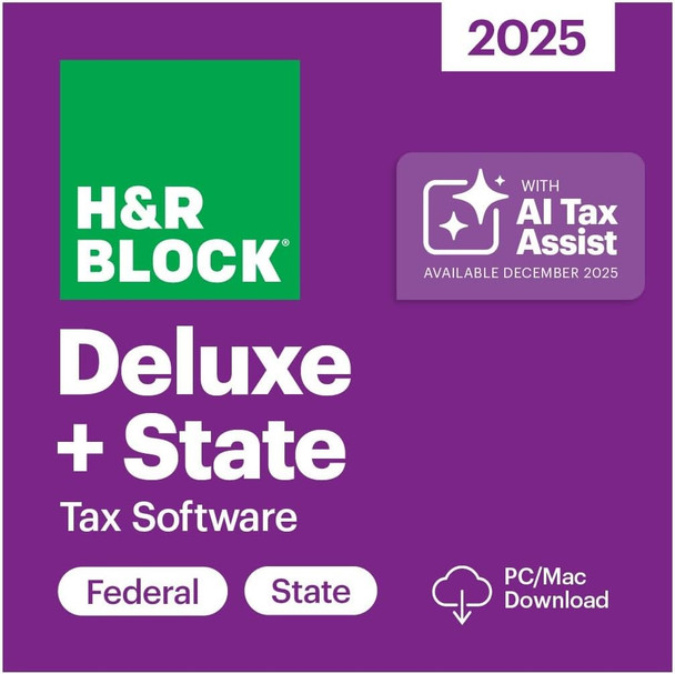 H&R Block Tax Software Deluxe + State 2025 Win/Mac [Digital Delivery]