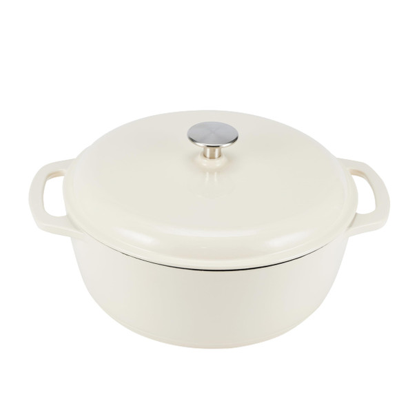 AMAZON BASICS CAST IRON DUTCH OVEN POT WITH LID ENAMELED ROUND 6-QUART - WHITE
