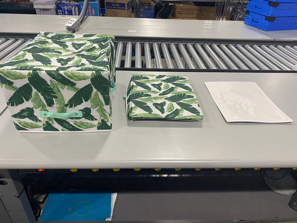 COLLAPSIBLE FABRIC STORAGE TRAY BOTTOM PIECE TROPICAL PALM LEAF PATTERN