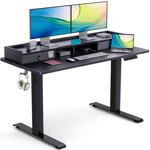 TOTNZ Electric Standing Desk with Dual Drawers, 48 x 24 Inches - Black
