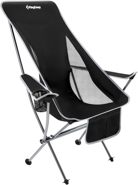 KINGCAMP COMPACT CAMPING CHAIR ULTRALIGHT HIGH FOLDING 265LBS KC2015 - BLACK