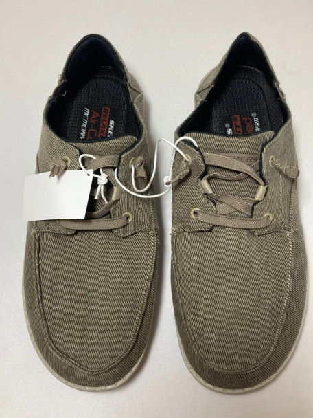 SKETCHERS SKECHERS MEN'S RELAXED MEMORY FOAM SLIP-ON SHOES - 8 - GRAY & BROWN