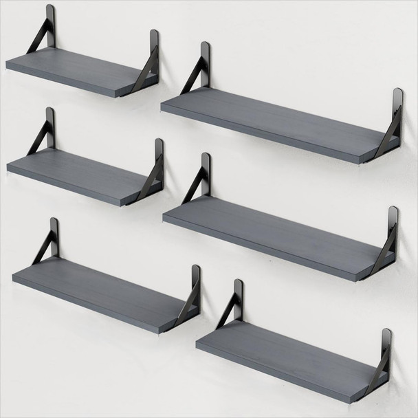 AMADA HOMEFURNISHING WALL SHELVES SET OF 6 RUSTIC FARMHOUSE WOOD FLOATING