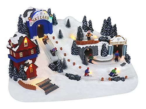 TOP TREASURES CHRISTMAS VILLAGE SKI RESORT WITH MOVING SKIERS TABLETOP DISPLAY