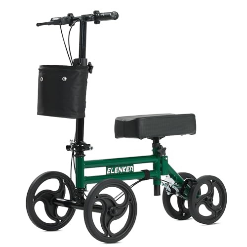 ELENKER YF-9005E ADJUSTABLE STEERABLE MEDICAL KNEE WALKER 10"WHEELS - GREEN