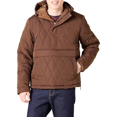 AMAZON ESSENTIALS MENS ANORAK HOODED QUARTER-ZIP PUFFER COAT DEEP BROWN L New