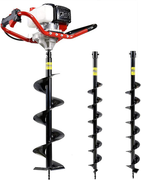 G 52CC PETROL EARTH AUGER 3 AUGER BITS Ø 100/150/200MM* LENGTH 800MM -RED/BLACK New