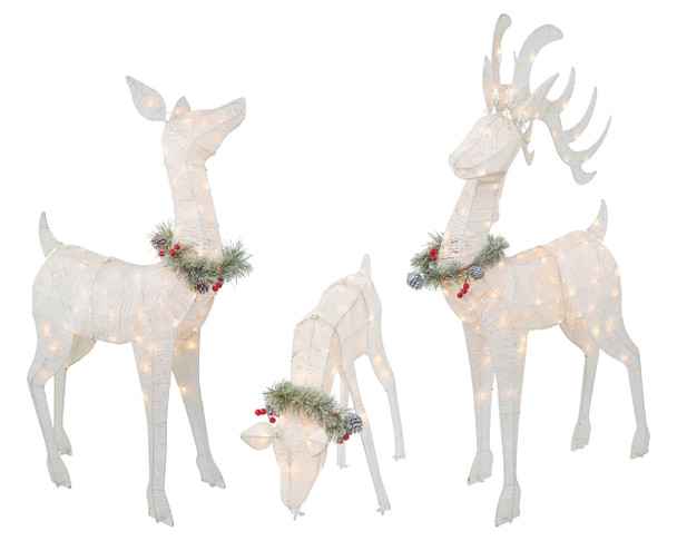 TOP TREASURES 3-PIECE LIGHTED DEER FAMILY GARLAND, 210 UL LIGHTS - WHITE