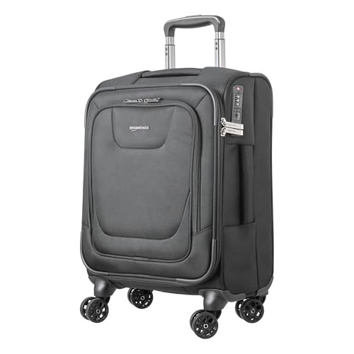 AMAZON BASICS 20" LUGGAGE SOFTSIDE SUITCASE TSA LOCK 8 SPINNER WHEELS - BLACK New