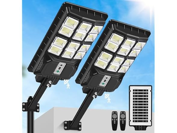 TOWPONICS SOLAR STREET LIGHTS SOLAR POWERED MOTION SENSOR 380000LM 6500K 2-PACK
