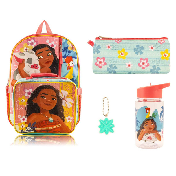 DISNEY 2L 16'' 5PC KIDS' LUNCH SET WITH BACKPACK - MOANA - ORANGE New