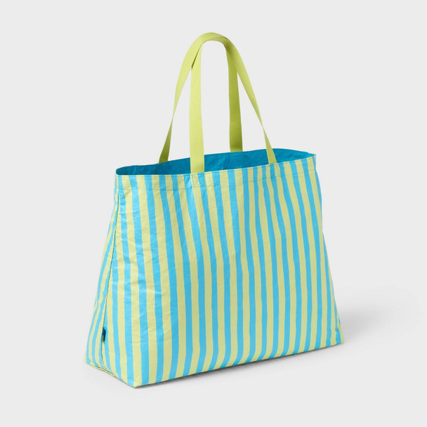 OPEN STORY WATER RESISTANT REVERSIBLE TOTE BAG - BLUE/LIME New