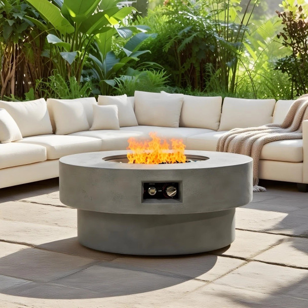 UNBRANDED 34" ROUND PROPANE FIRE PIT TABLE 50,000 BTU GLASS ROCKS - GRAY