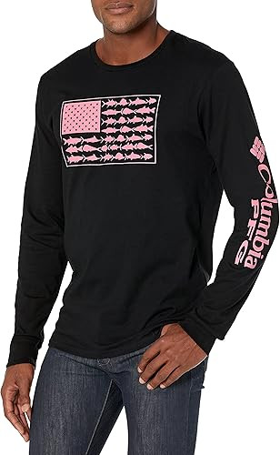 COLUMBIA LONG SLEEVE TEE SHIRT - SIZE: MEN M - BLACK WITH SORBET New