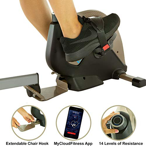 EXERPEUTIC BLUETOOTH UNDER DESK EXERCISE BIKE WITH EXTENDABLE CHAIR HOOK - GOLD