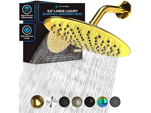 SPARKPOD 9.5" LARGE RAIN SHOWER HEAD - EGYPTIAN GOLD