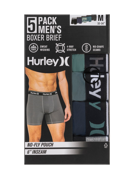 HURLEY REGRIND BOXER BRIEF (5-PACK), MEDIUM 32-34" - PALM TREE COMBO - BLACK New